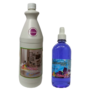 Kit con: Limpiador multi propósito para pisos y aromatizante spray para pisos muebles y enseres en general. Con fina y perdurable fragancia a Lavanda.